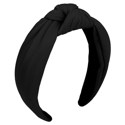 Curasa Headbands for Women Girls Non Slip Knotted Headband Wide Preppy Fashion Hairband Black Top Knot Hair Accessories Fabric Comfortable Hair Bands Elastic Head Bands Costume Party Gifts