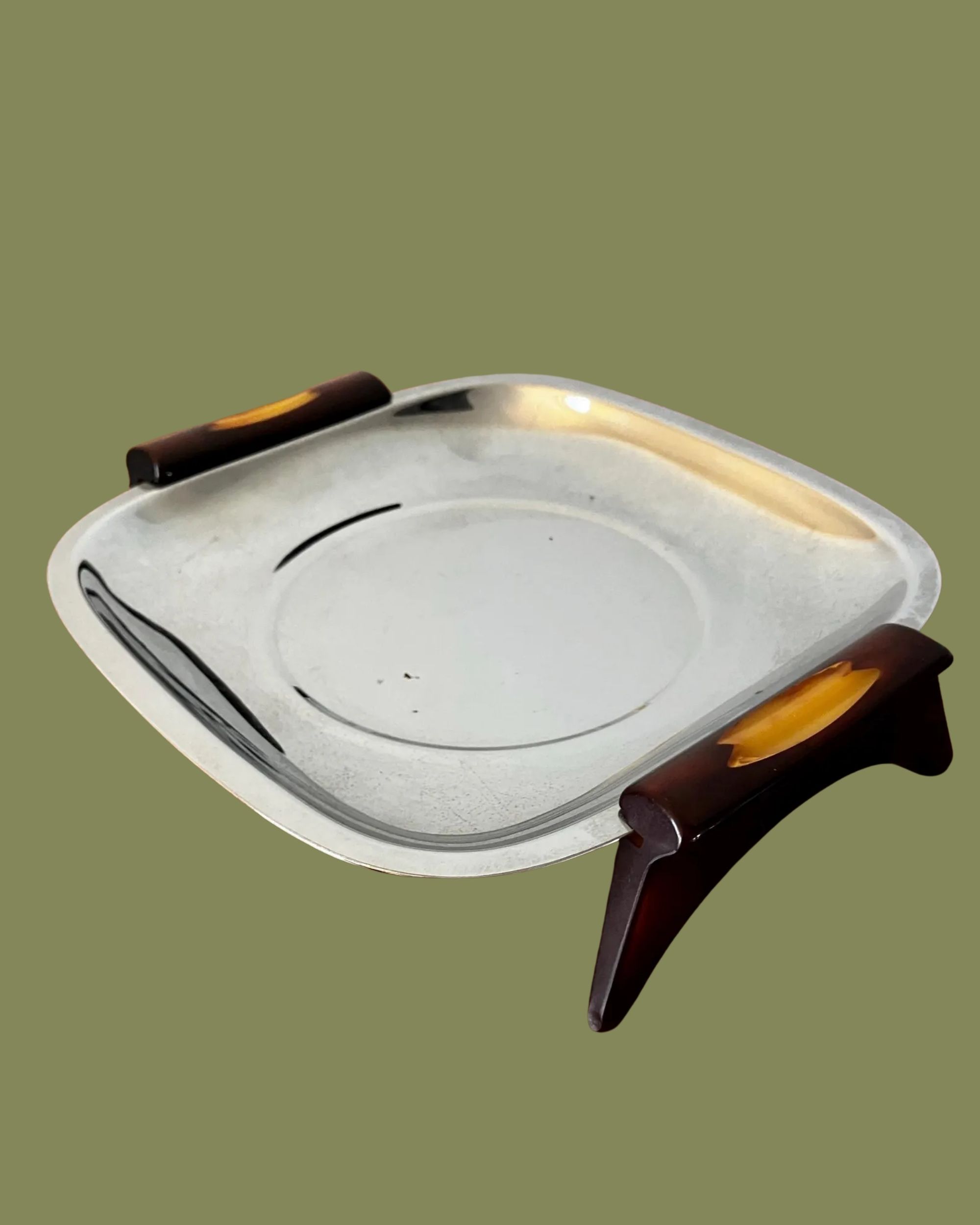 Glasgow Glories, Mid Century Chrome Glo-Hill Gourmate Serving Dish with Bakelite Feet.