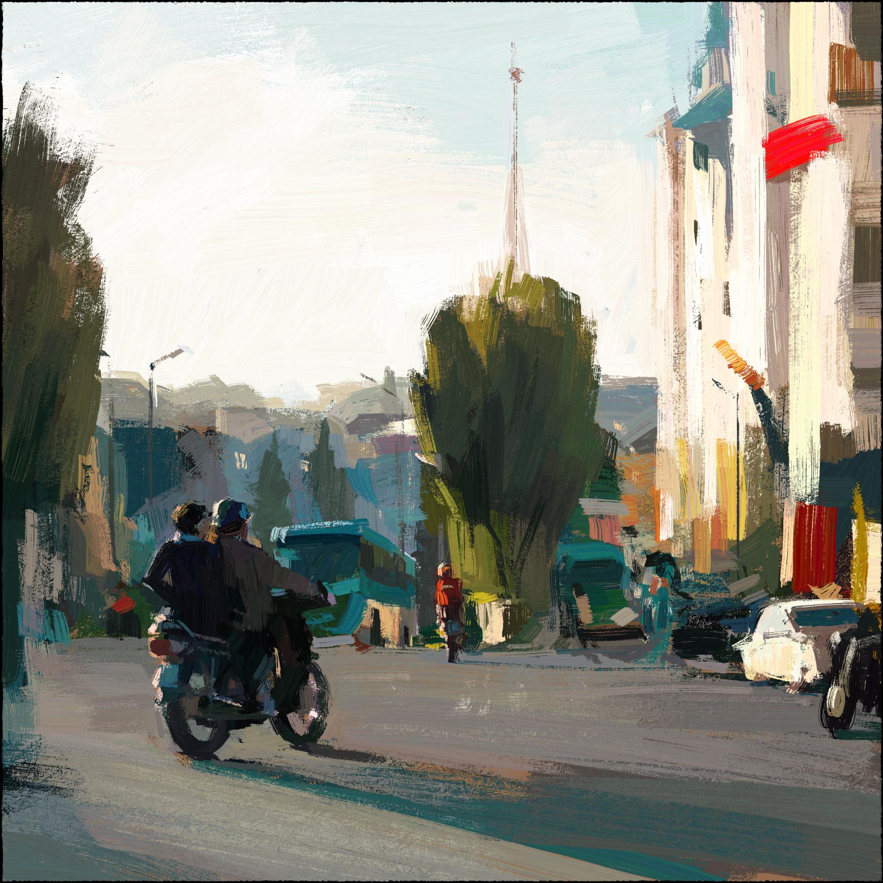 Rebelle 8; a painting of a sunny street