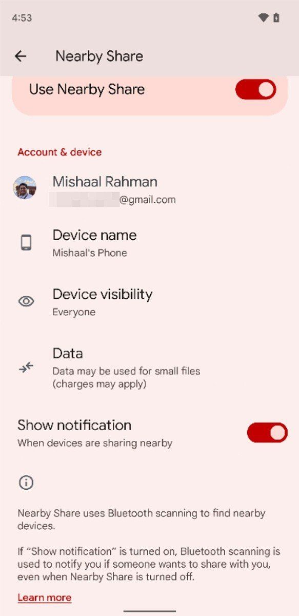 Nearby Share Device Visibility