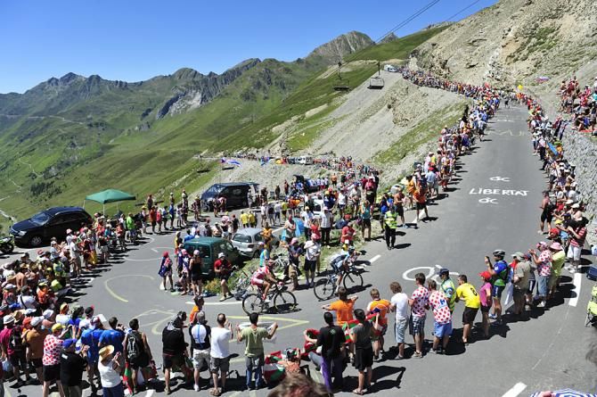 Huge crowds lined the climb during Stage 16 of the 2012 Tour to Bagneres de Luchon