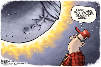 Political cartoon U.S. Trump eclipse glasses