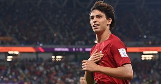 Arsenal target Joao Felix celebrates scoring his team's second goal during the Qatar 2022 World Cup Group H football match between Portugal and Ghana at Stadium 974 in Doha on November 24, 2022.