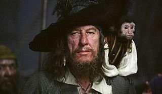 geoffrey rush captain barbossa and monkey pirates of the caribbean