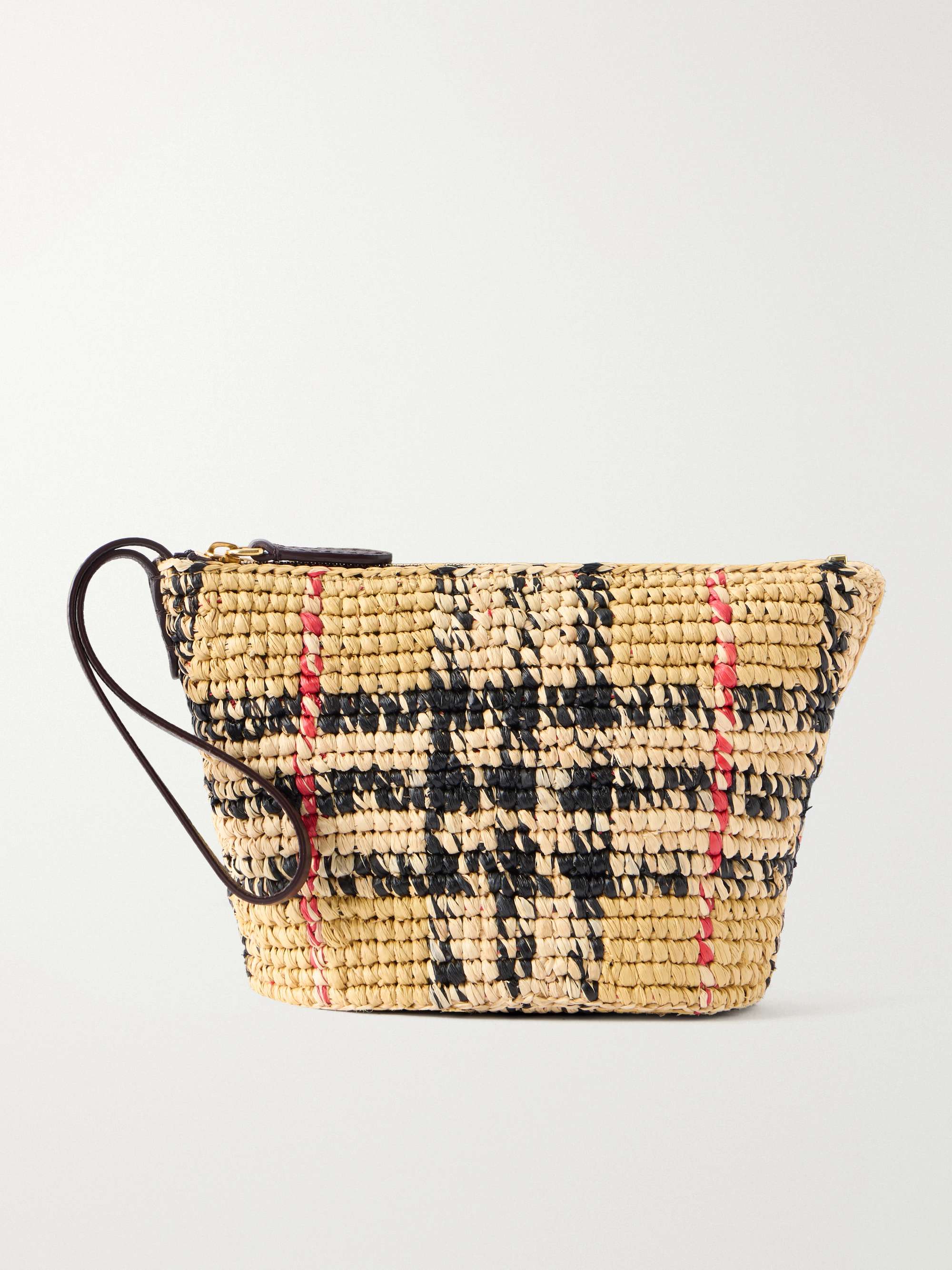 Margate Leather-Trimmed Woven Raffia Clutch Bag