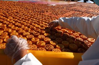 Moon cakes on display at Laojun Mountain on Sept. 20, 2021, during celebrations of the Moon Festival.