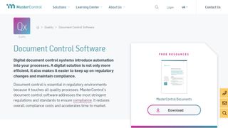 MasterControl website screenshot