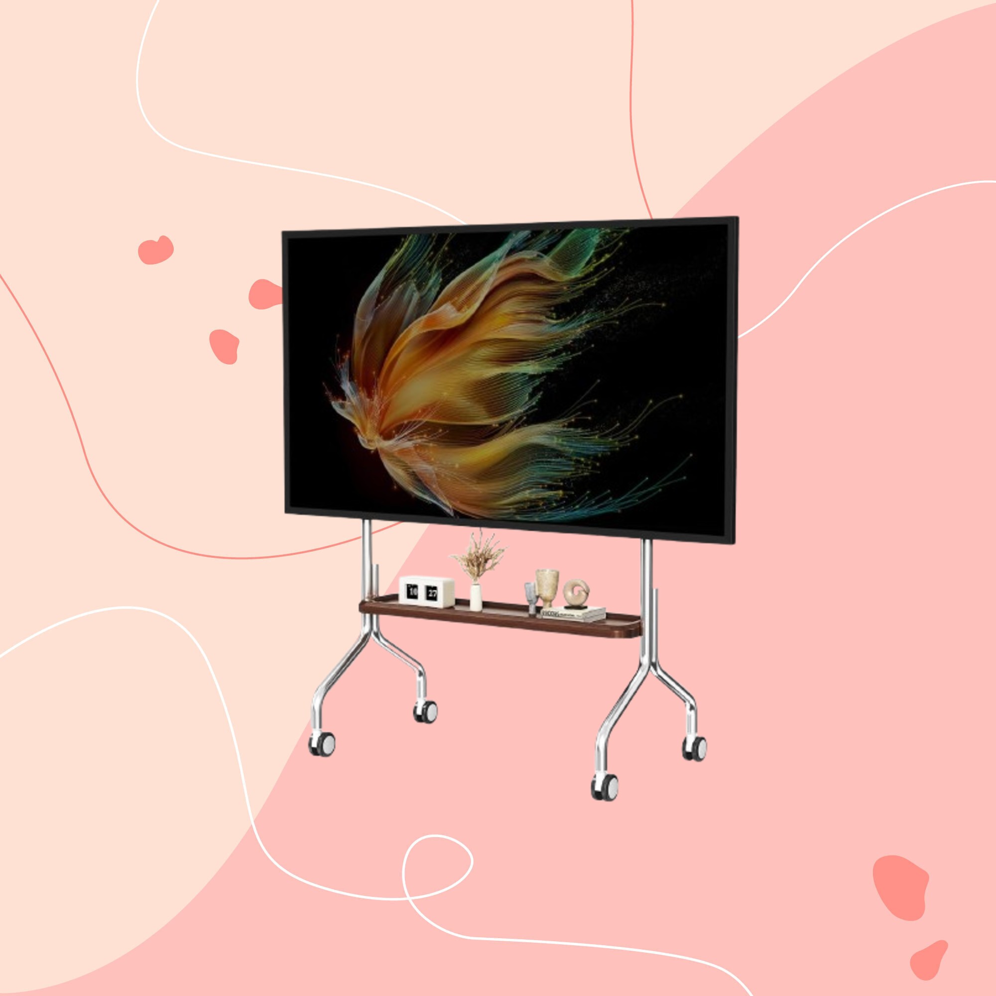 CNTSLNB Mobile TV Cart Easel Rolling TV Stand on pink background