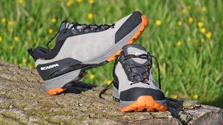 Scarpa Rush Trail GTX hiking shoes on log