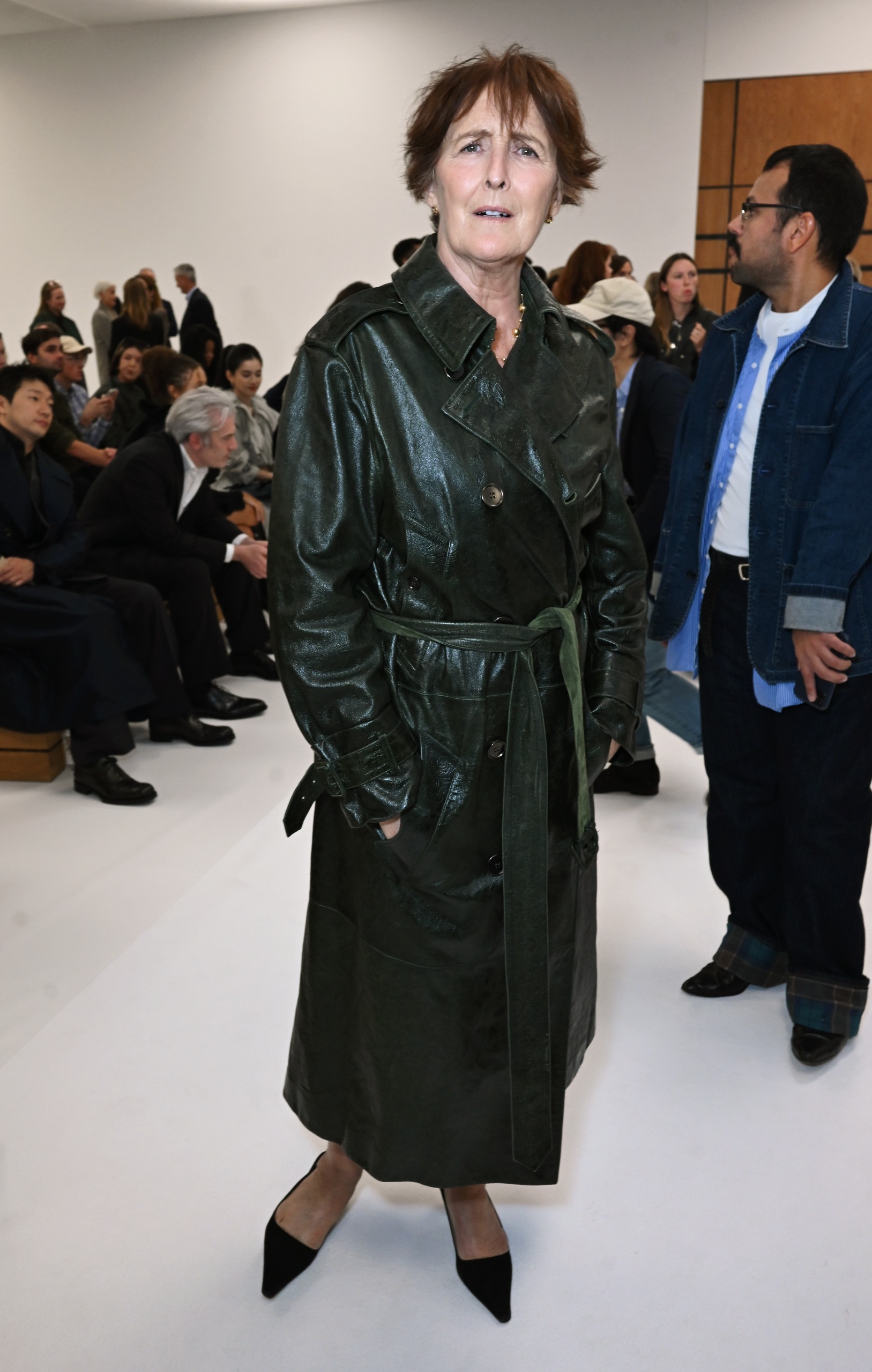 Fiona Shaw's leather look at Burberry's London Fashion Week show