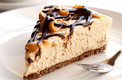 Toffee and chocolate topped cheesecake
