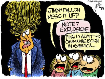 Political cartoon 2016 U.S. Donald Trump birther Jimmy Fallon