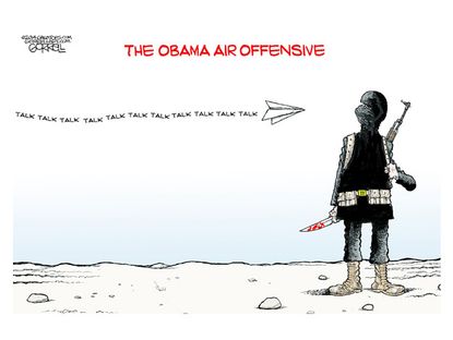 Obama cartoon ISIS airstrikes talk