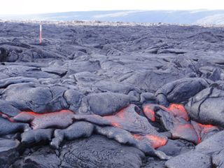 The slow-moving molten rock, shown here on Nov. 10, is a sticky form of lava called pahoehoe.