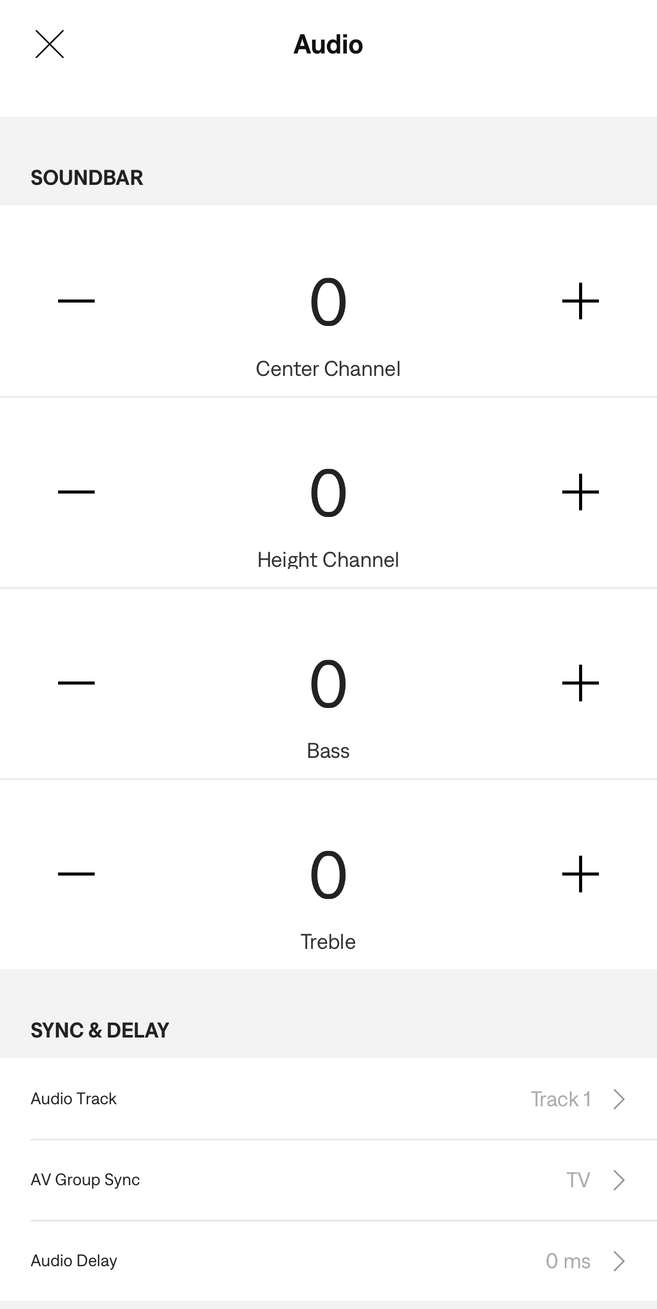 Screenshot of Bose app showing sound settings available for Bose Smart Soundbar.