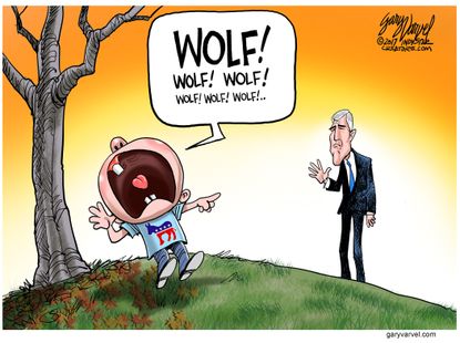Political Cartoon U.S. Democrats cry wolf Neil Gorsuch Supreme Court