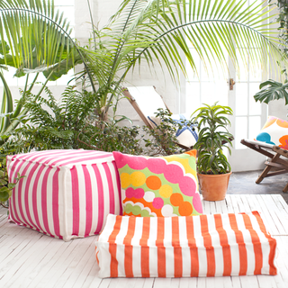 Fresh American Trimaran Stripe pouffes from Dash & Albert