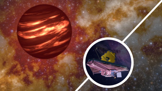 (Main) an illustration of a 'failed star' brown dwarf. (Inset) an artist's impression of the JWST