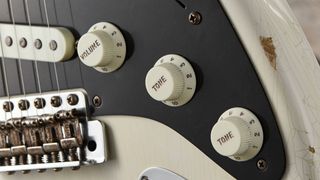 Closeup of Fender Stratocaster controls