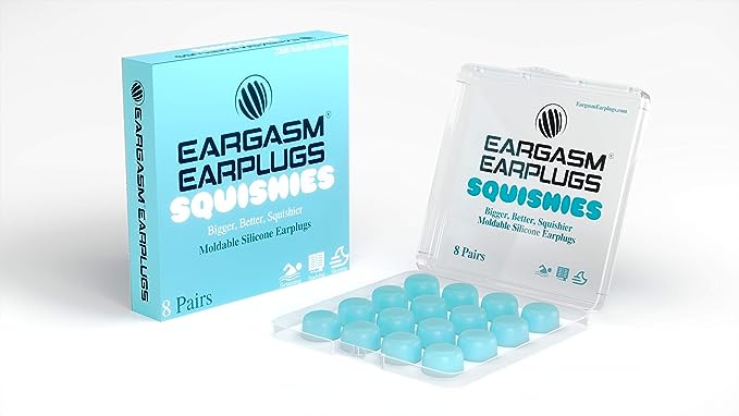 A container filled with blue Eargasm Squishies earplugs