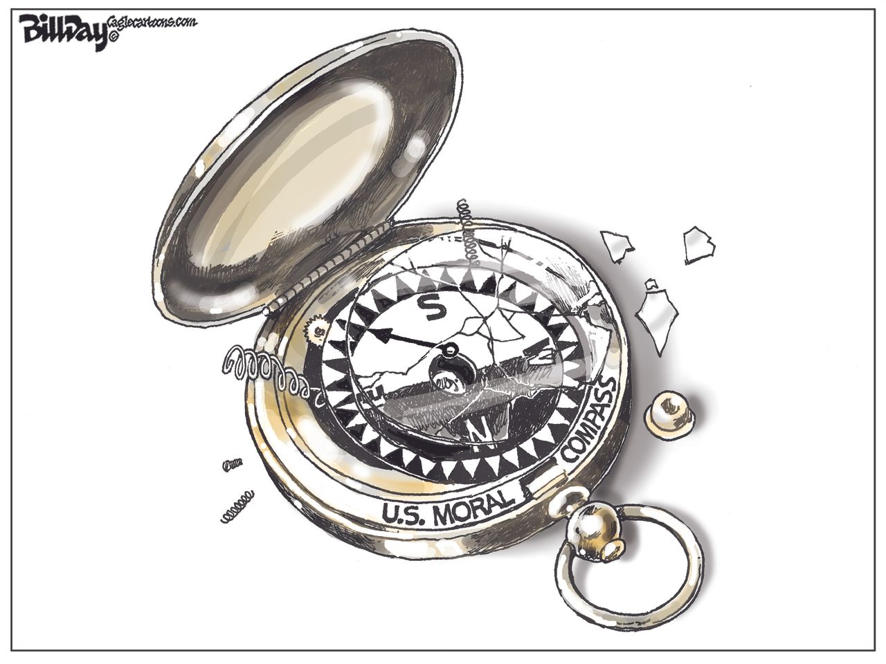 Political cartoon U.S. moral compass broken Trump Brett Kavanaugh Supreme Court