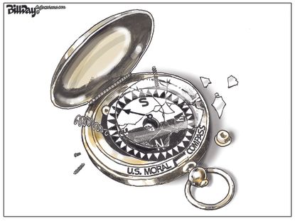 Political cartoon U.S. moral compass broken Trump Brett Kavanaugh Supreme Court