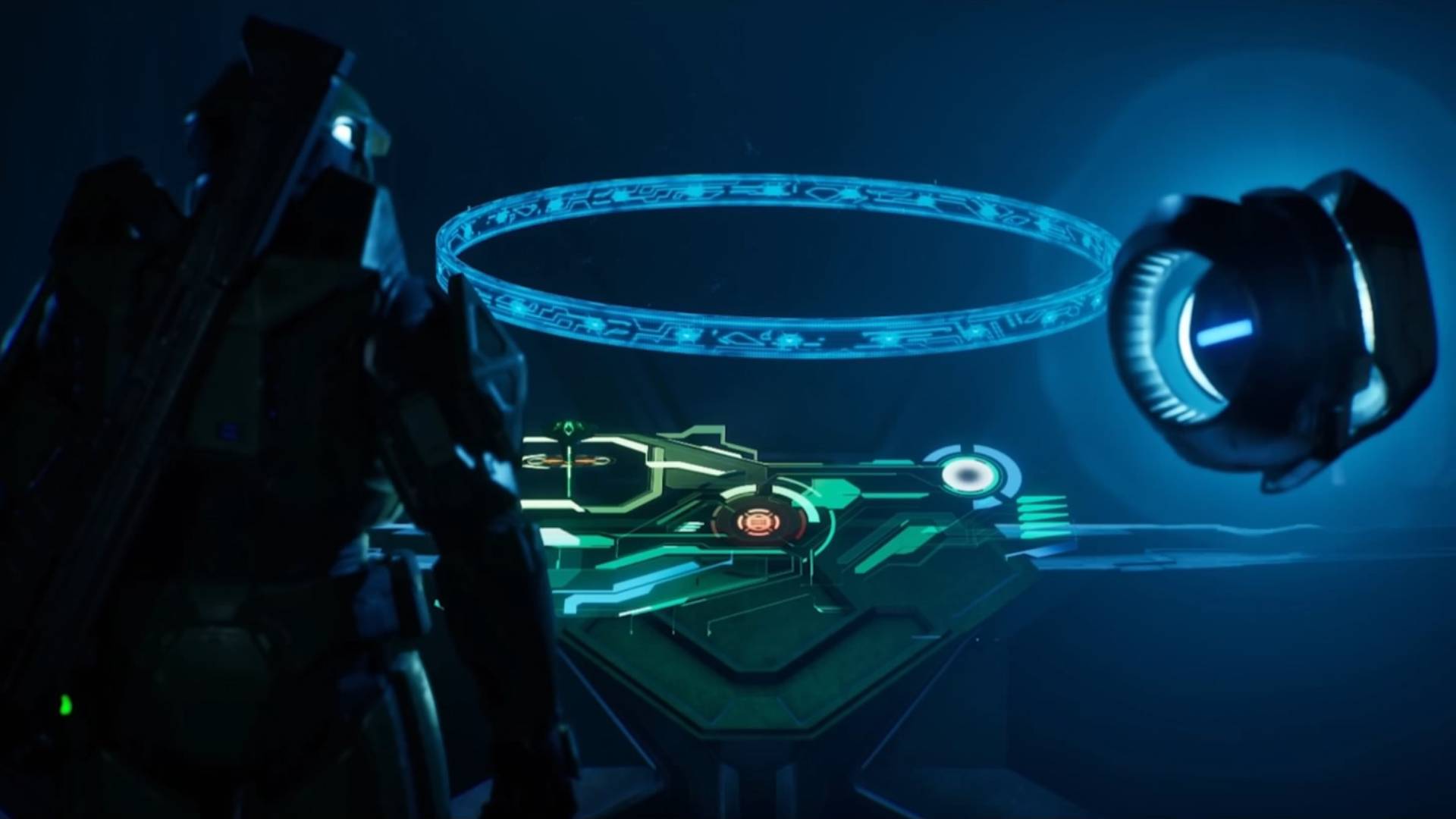 Halo Campaign Evolved Two Betrayals cutscene master chief and 343 guilt spark looking at halo as it activates
