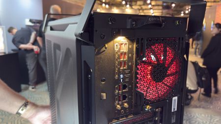 Corsair's new Warthog case with a light over the rear IO panel, at computex 2026.