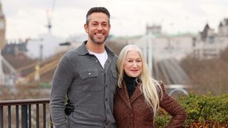 Zachary Levi and Helen Mirren hug