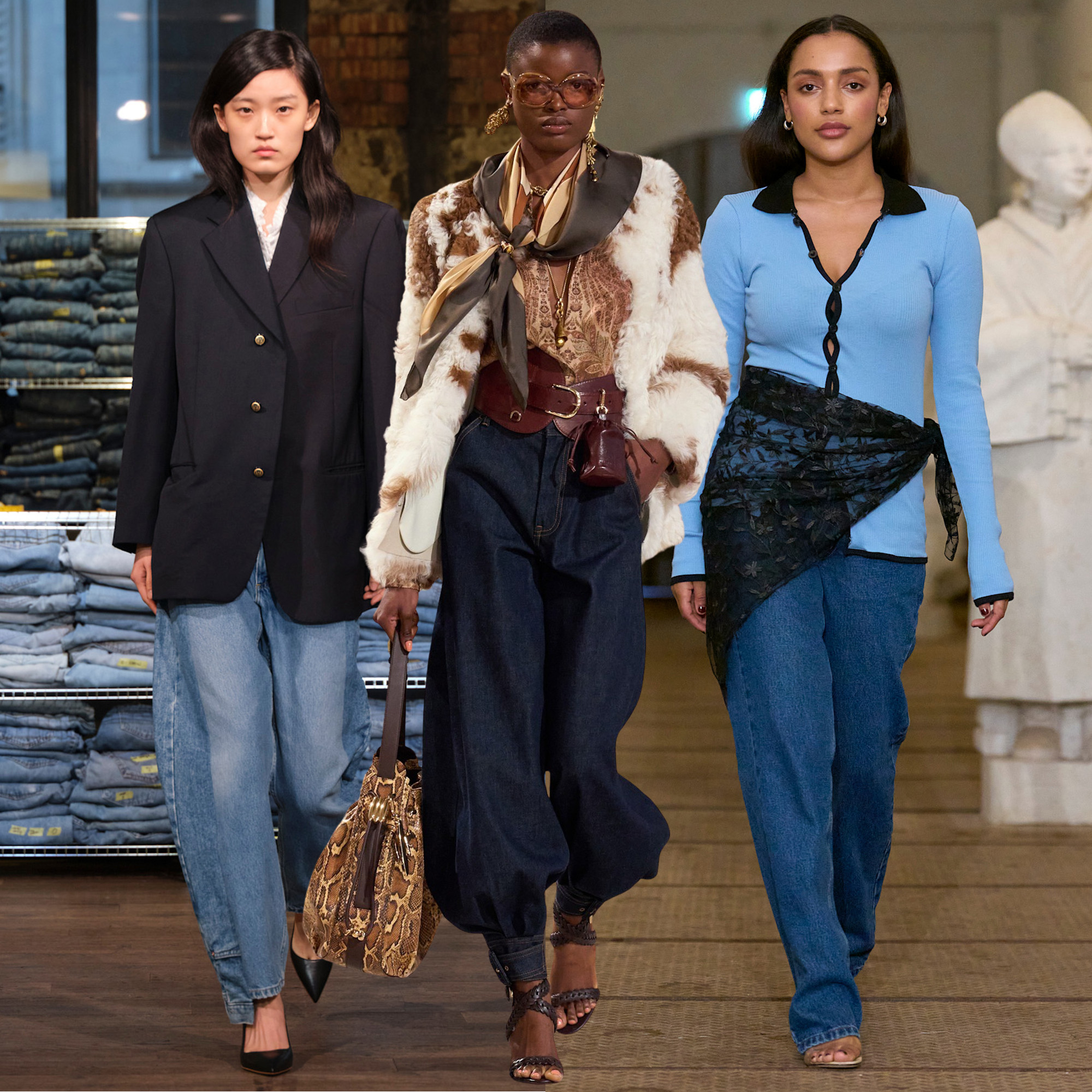 Women in tapered ankle jeans