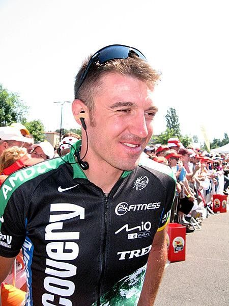 Yaroslav Popovych (Discovery Channel) before the start of what will be hard day in the saddle.