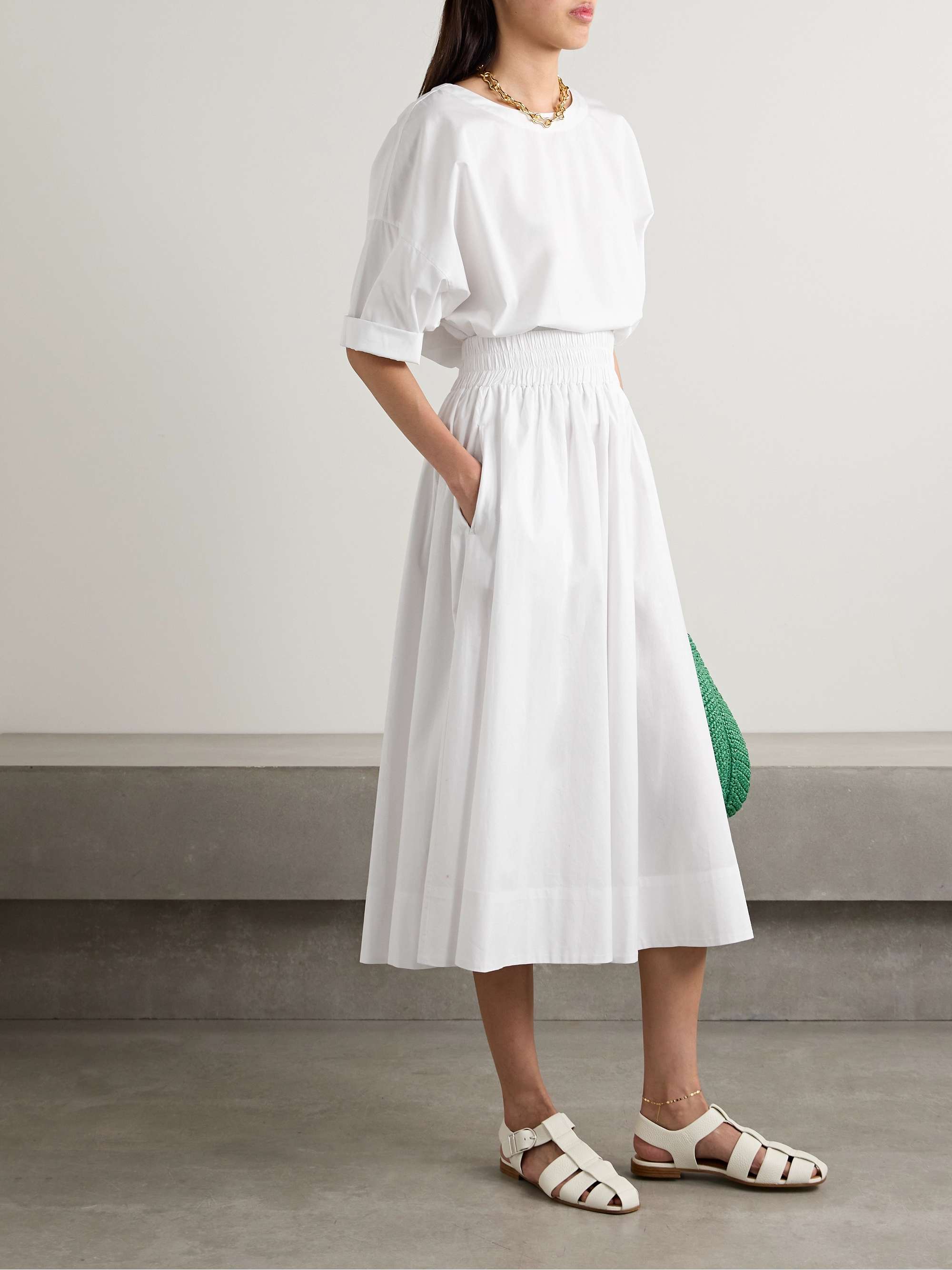 The Kyria Pleated Cotton-Poplin Midi Skirt