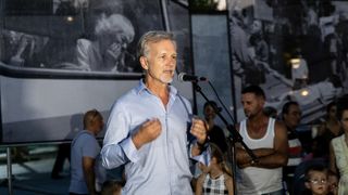 Paul Lowe shown in front of his personal exhibition in the first edition of Fotoist festival in town of Pristina, Kosovo on August 25, 2023. (Photo by Konstantinos Zilos/NurPhoto via Getty Images)