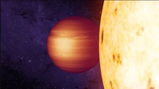 An artist's illustration of the hot Jupiter exoplanet CoRoT 2b.