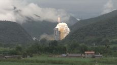 A Chinese Long March 3B rocket launches the final Beidou navigation satellite into orbit from the Xichang Satellite Launch Center in southwest China on June 23, 2020. 