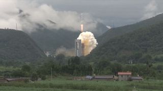 A Chinese Long March 3B rocket launches the final Beidou navigation satellite into orbit from the Xichang Satellite Launch Center in southwest China on June 23, 2020. 