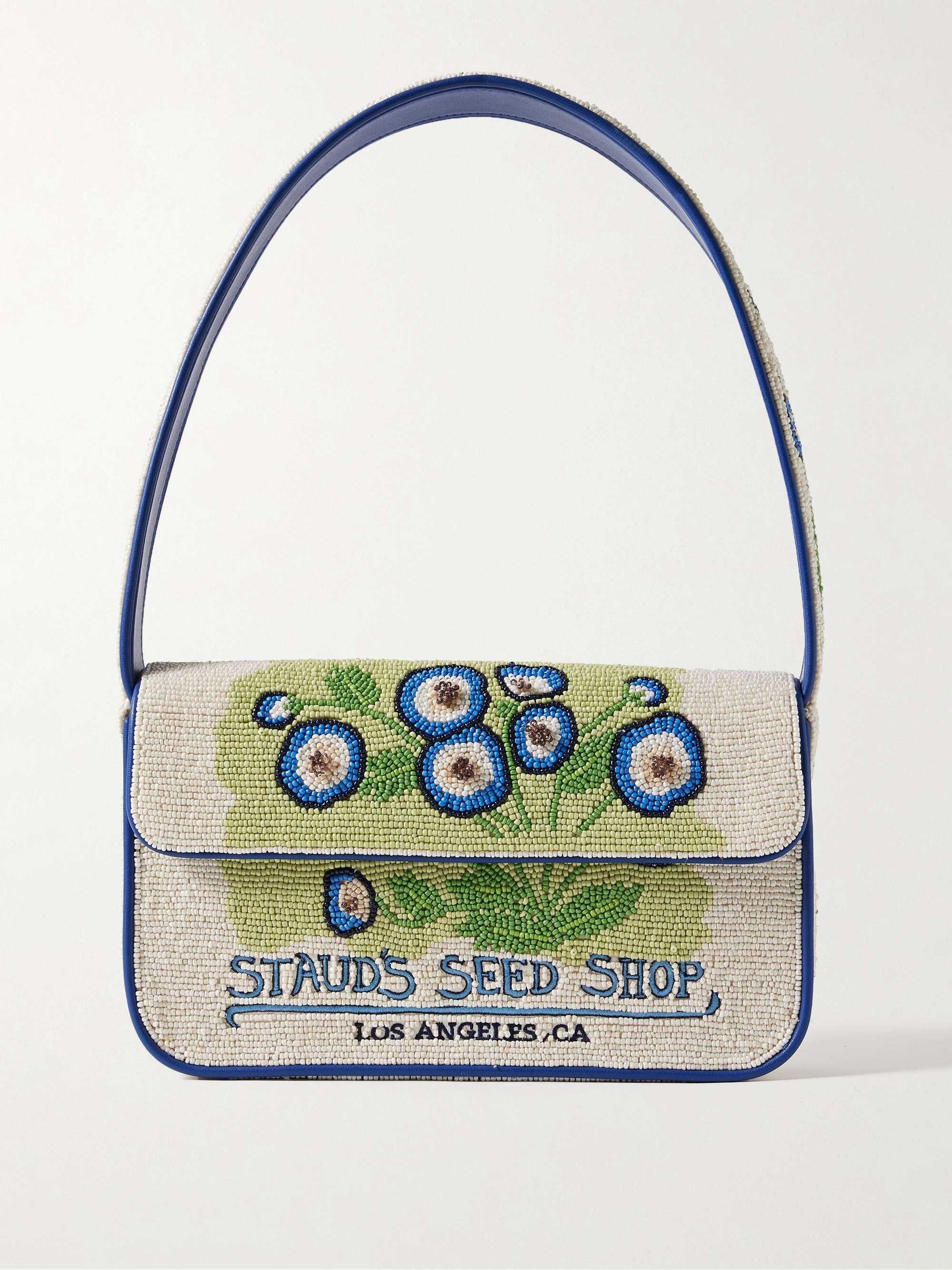 Tommy Vegan-Trimmed Bead-Embellished Embroidered Satin Shoulder Bag