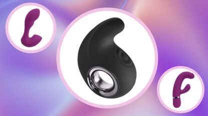 three new sex toys from the playboy pleasures 2nd drop, including one for shallowing, on a purple background