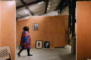 Person walking through interior courtyard