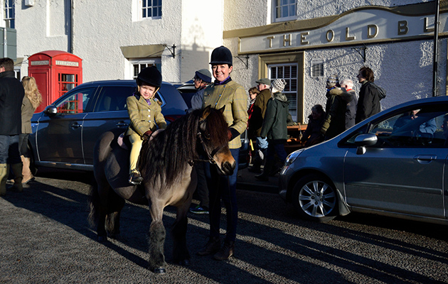 Four-year-old Rose Cassapi Paskins riding her Shetland pony Spinneybank Jasmine at the Atherstone Boxing Day meet