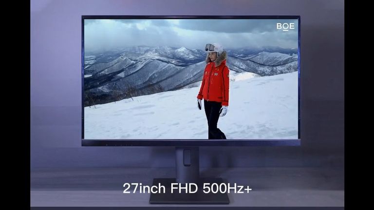 BOE 500Hz monitor with sign showing the specs