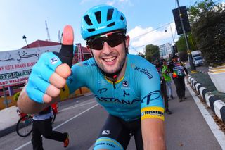 A big thumbs up from stage 2 winner Riccardo Minali (Astana)