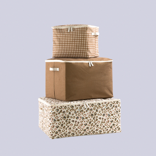 Three patterned canvas storage bags