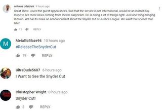YouTube comments about the Snyder Cut