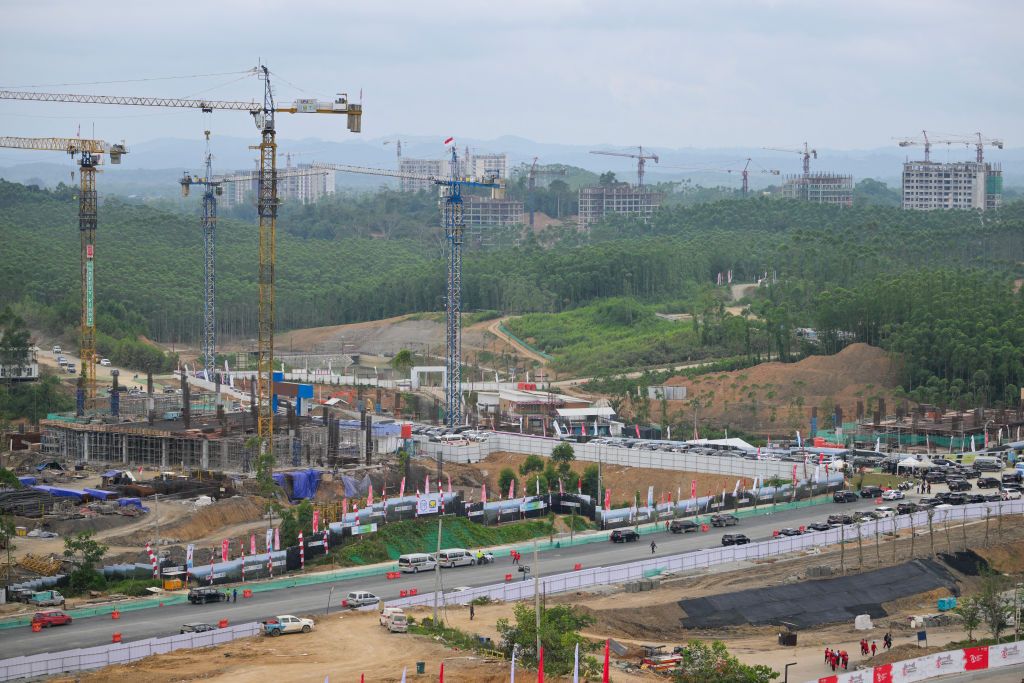 A general view shows under-construction buildings that will be used by the Indonesian government in the future capital Nusantara