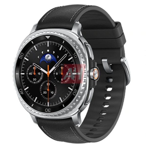 A leaked rendering of the Galaxy Watch 8 Classic in black with a prominent crown, which is expected to rotate.