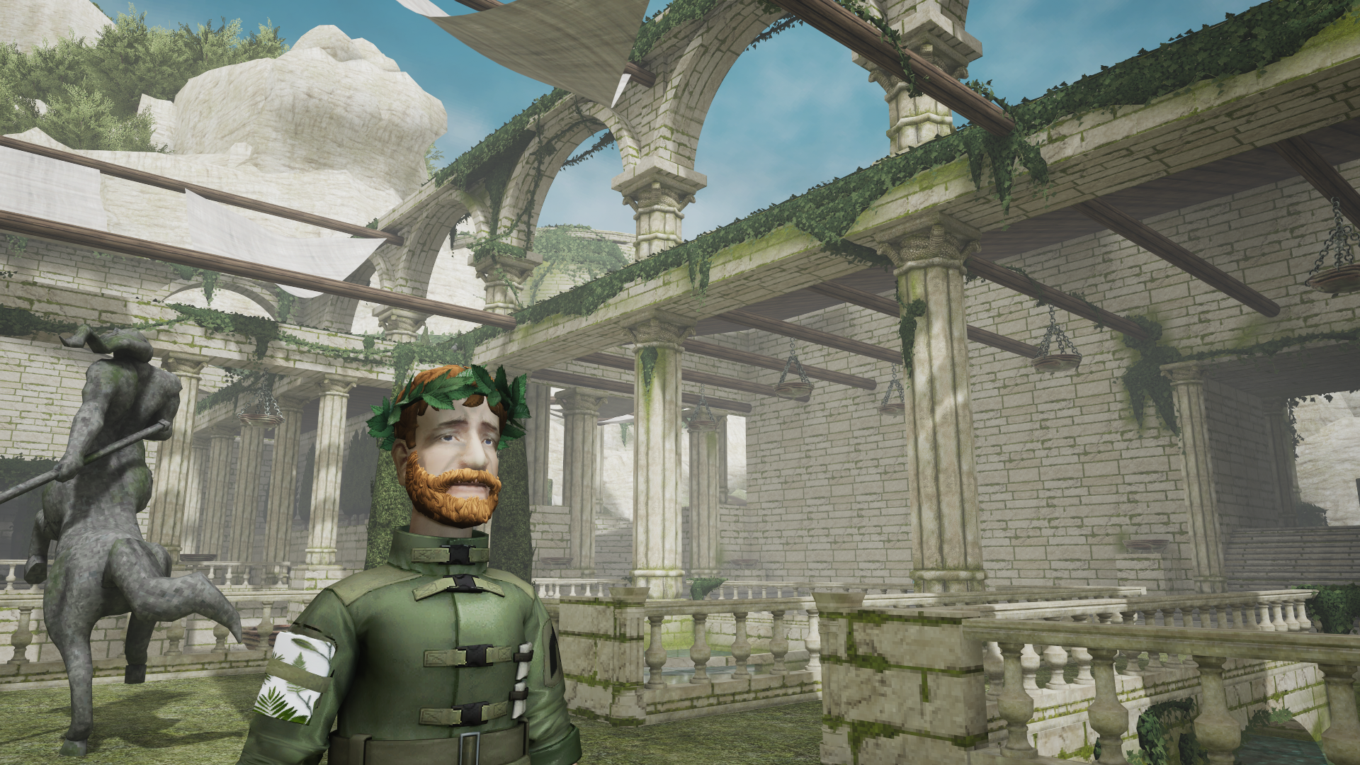 A scientist wearing a botanist&#039;s outfit explores an ancient stone temple in Abiotic Factor&#039;s first DLC.
