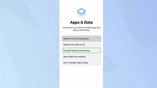 iOS Apps & Data app with Transfer Directly from iPhone highlighted