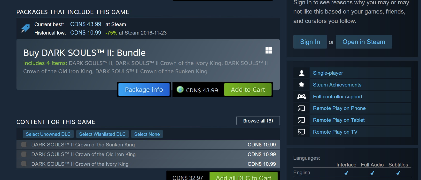Dark Souls 2 Steam listing