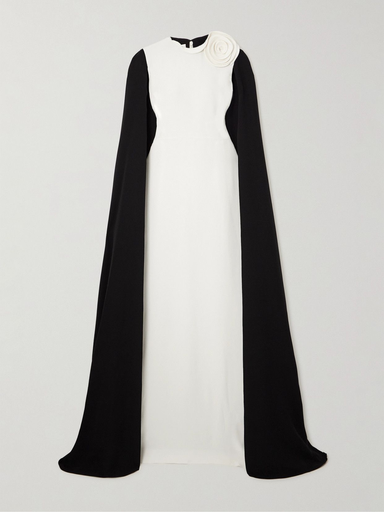 Cape-Effect Appliquéd Two-Tone Silk-Crepe Gown